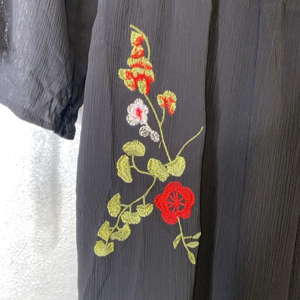 Gibson Latimer Black Embroidered Cold Shoulder Wide Leg Cropped Lined Jumpsuit - Picture 7 of 14